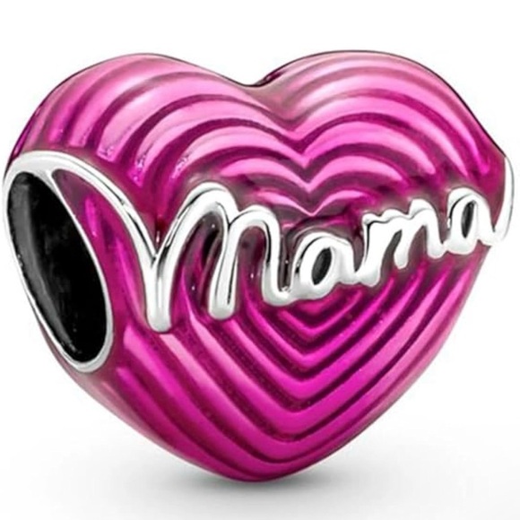 925 Sterling Silver Jewelry - Pink Heart 'Mama' Charm with Silver Accents